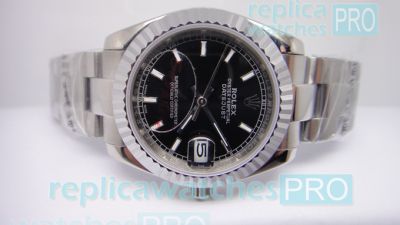 Highest Qaulity Swiss Replica Rolex Datejust Black Face SS Case Watch 36 mm